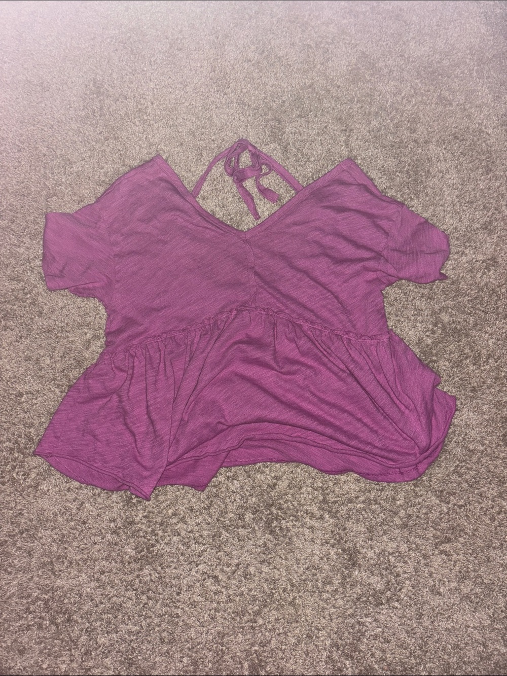American Eagle Outfitters Plum V-Neck Peplum Tunic with Tie-Back